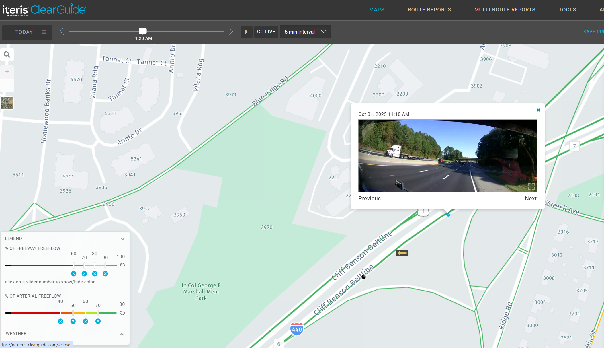 Dash Cam Imagery in ClearGuide being used to identify an incorrectly labeled work zone.